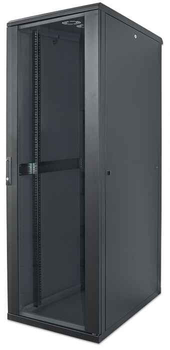 Intellinet Network Cabinet, Free Standing (Standard), 42U, Usable Depth 123 to 573mm/Width 503mm, Black, Flatpack, Max 1500kg, Server Rack, IP20 rated, 19", Steel, Multi-Point Door Lock, One Lock Per Side Panel, Three Year Warranty