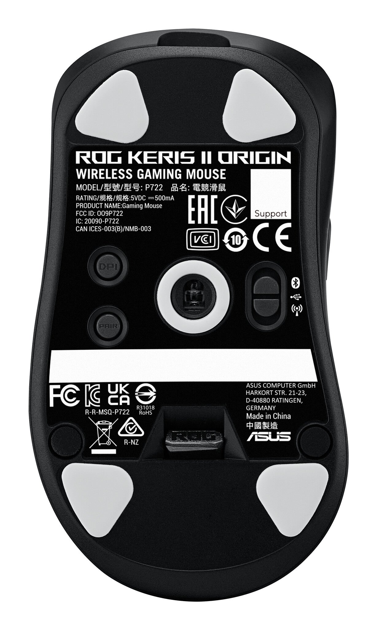 ASUS ROG Keris II Origin BLK mouse Gaming Right-hand RF Wireless + Bluetooth + USB Type-A Optical 42000 DPI