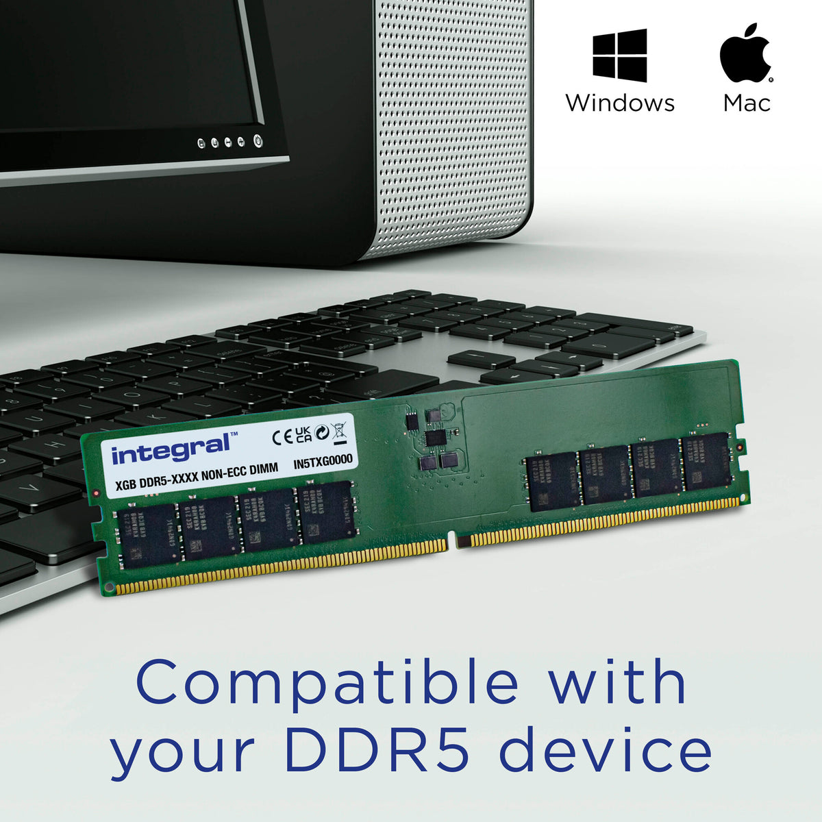 Integral 32GB PC RAM MODULE DDR5 4800MT/s PC5-38400 UNBUFFERED NON-ECC DIMM 1.1V 2GX8 CL40