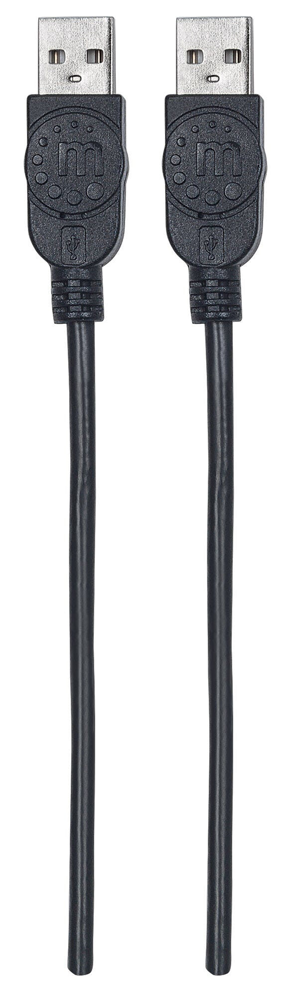 Manhattan USB-A to USB-A Cable, 1m, Male to Male, 480 Mbps (USB 2.0), Equivalent to USB2AA1M, Hi-Speed USB, Black, Lifetime Warranty, Polybag