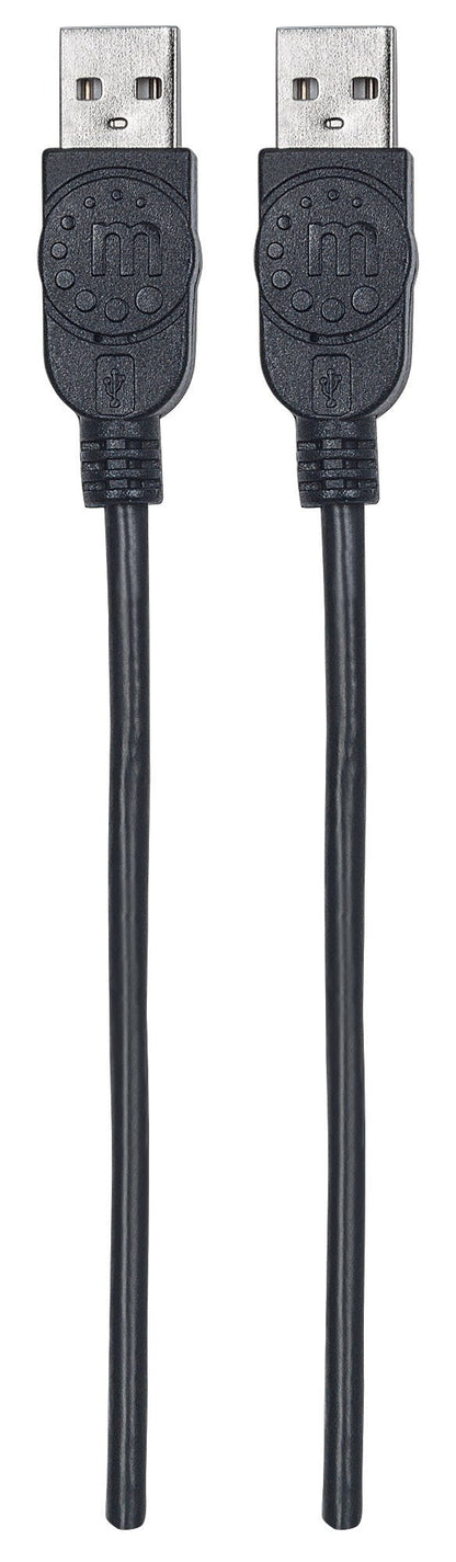 Manhattan USB-A to USB-A Cable, 1m, Male to Male, 480 Mbps (USB 2.0), Equivalent to USB2AA1M, Hi-Speed USB, Black, Lifetime Warranty, Polybag