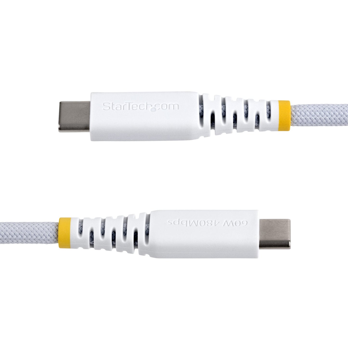StarTech.com 30cm (1ft) White USB-C Charging Cable, 60W (3A) PD, Dual-Layer Braided Nylon/TPE Jacket, Rugged USB C Charging Cord, USB 2.0 Laptop Charger Cable