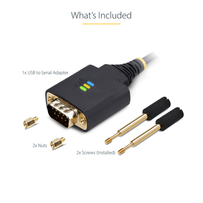 StarTech.com 6.6ft (2m) USB to Serial Adapter Cable, COM Retention, Interchangeable Screws/Nuts, USB-A to DB9 RS232, FTDI IC, ESD Protection, Windows/macOS/Linux
