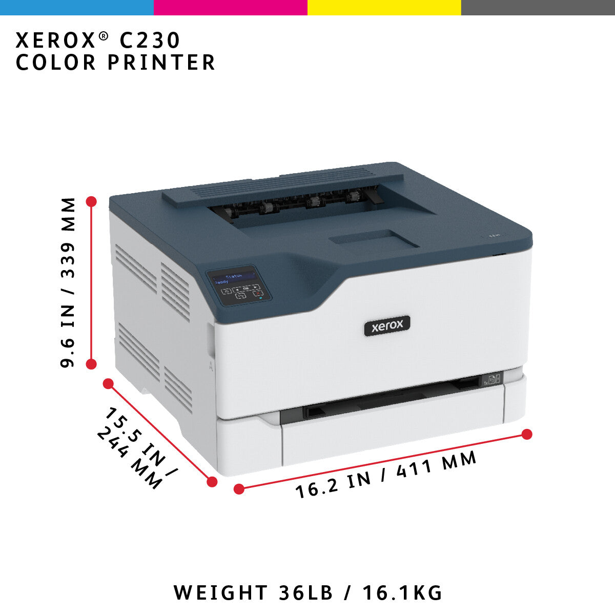 Xerox C230 A4 22ppm Wireless Duplex Printer PS3 PCL5e6 2 Trays Total 251 Sheets UK