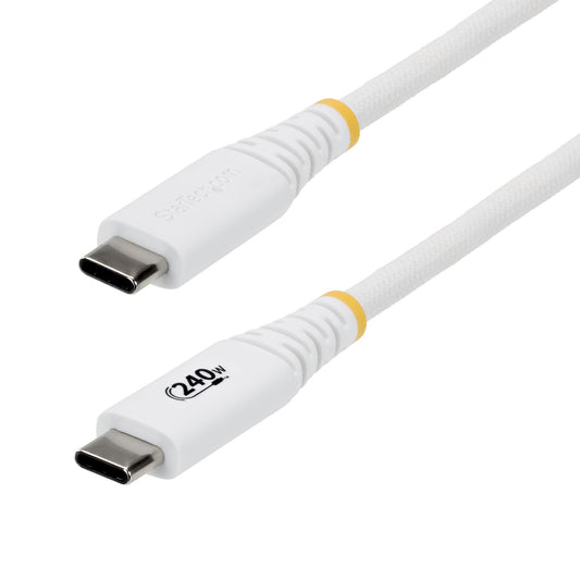 StarTech.com 2m (6ft) USB-C Charging Cable, Durable and Ultra-Flexible, 240W (5A) PD EPR, USB 2.0 Laptop Charger Cable, USB-IF Certified, Rugged USB-C Charging Cord - White