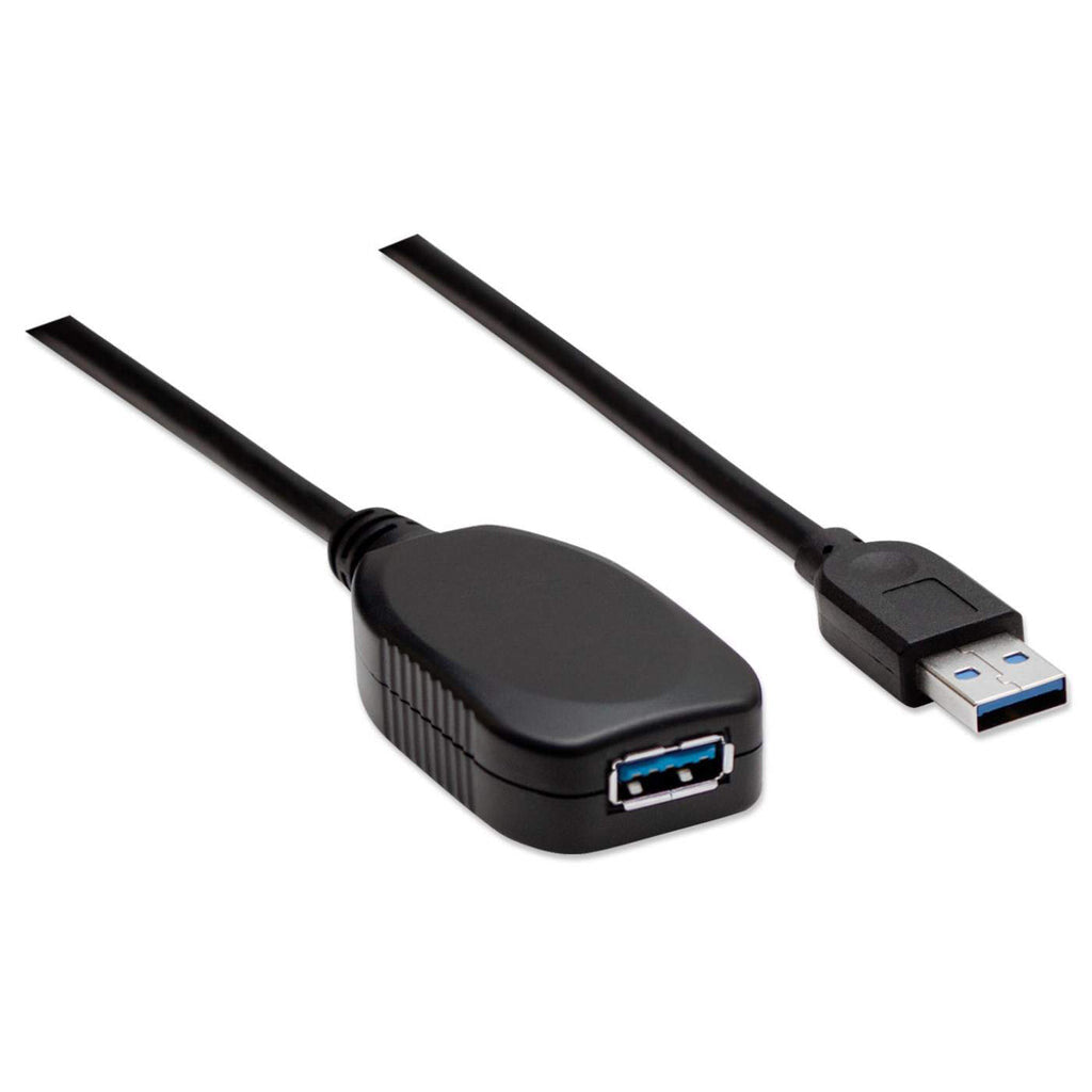 Manhattan USB-A Active Extension Cable, 5m, Male to Female, USB 3.0 (aka USB 3.2 Gen 1), 5 Gbps, SuperSpeed USB, Built-In Repeater, Black, Three Year Warranty, Equivalent to USB3AAEXT5M