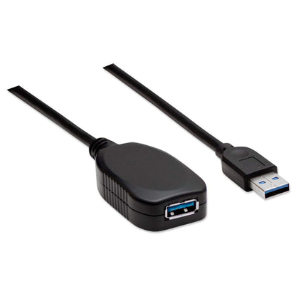 Manhattan USB-A Active Extension Cable, 5m, Male to Female, USB 3.0 (aka USB 3.2 Gen 1), 5 Gbps, SuperSpeed USB, Built-In Repeater, Black, Three Year Warranty, Equivalent to USB3AAEXT5M