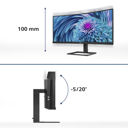Philips E Line 346E2CUAE/00 computer monitor 86.4 cm (34") 3440 x 1440 pixels Wide Quad HD+ LCD Black