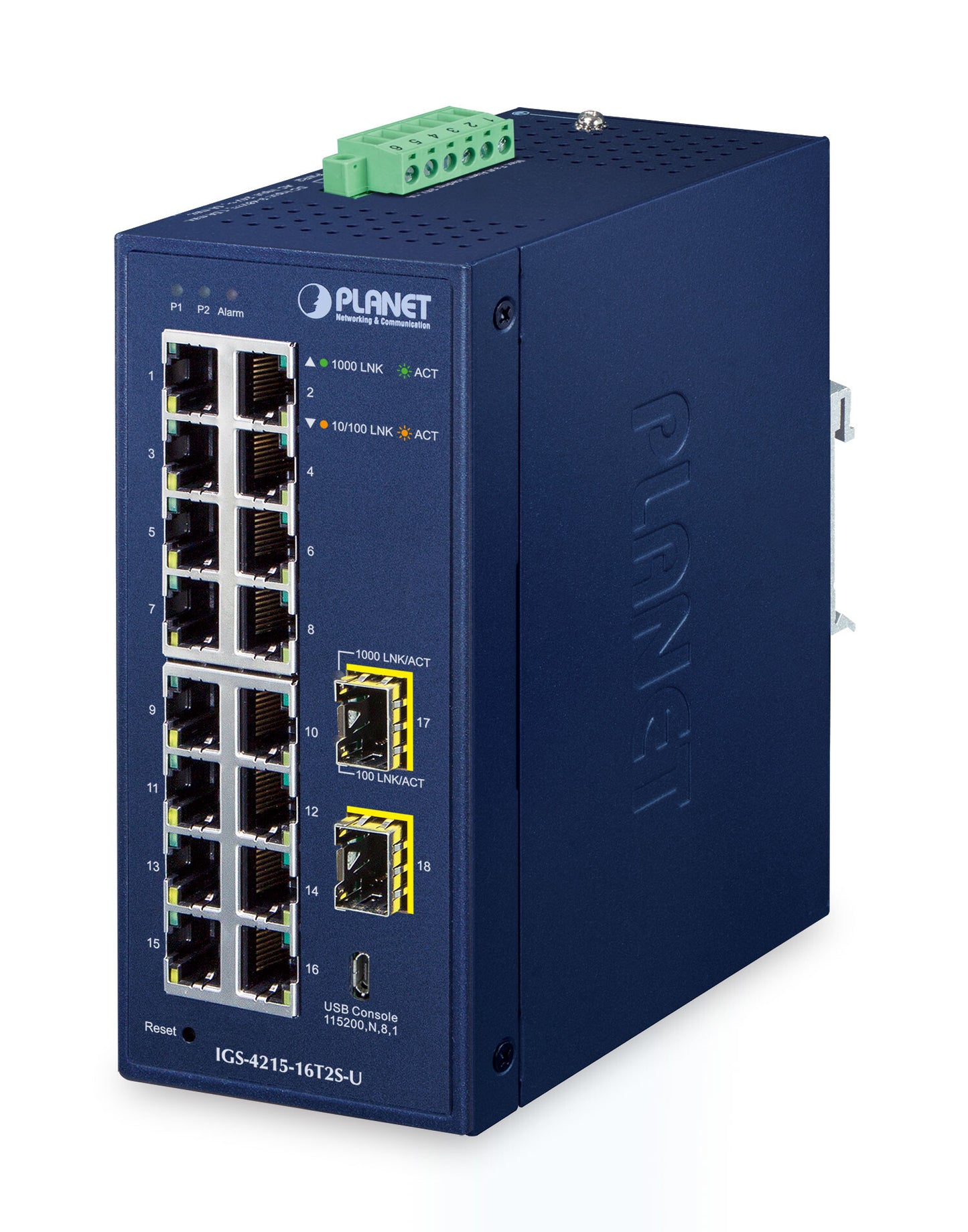 PLANET IP30 Industrial L2/L4 16-Port Managed L2/L4 Gigabit Ethernet (10/100/1000) Blue