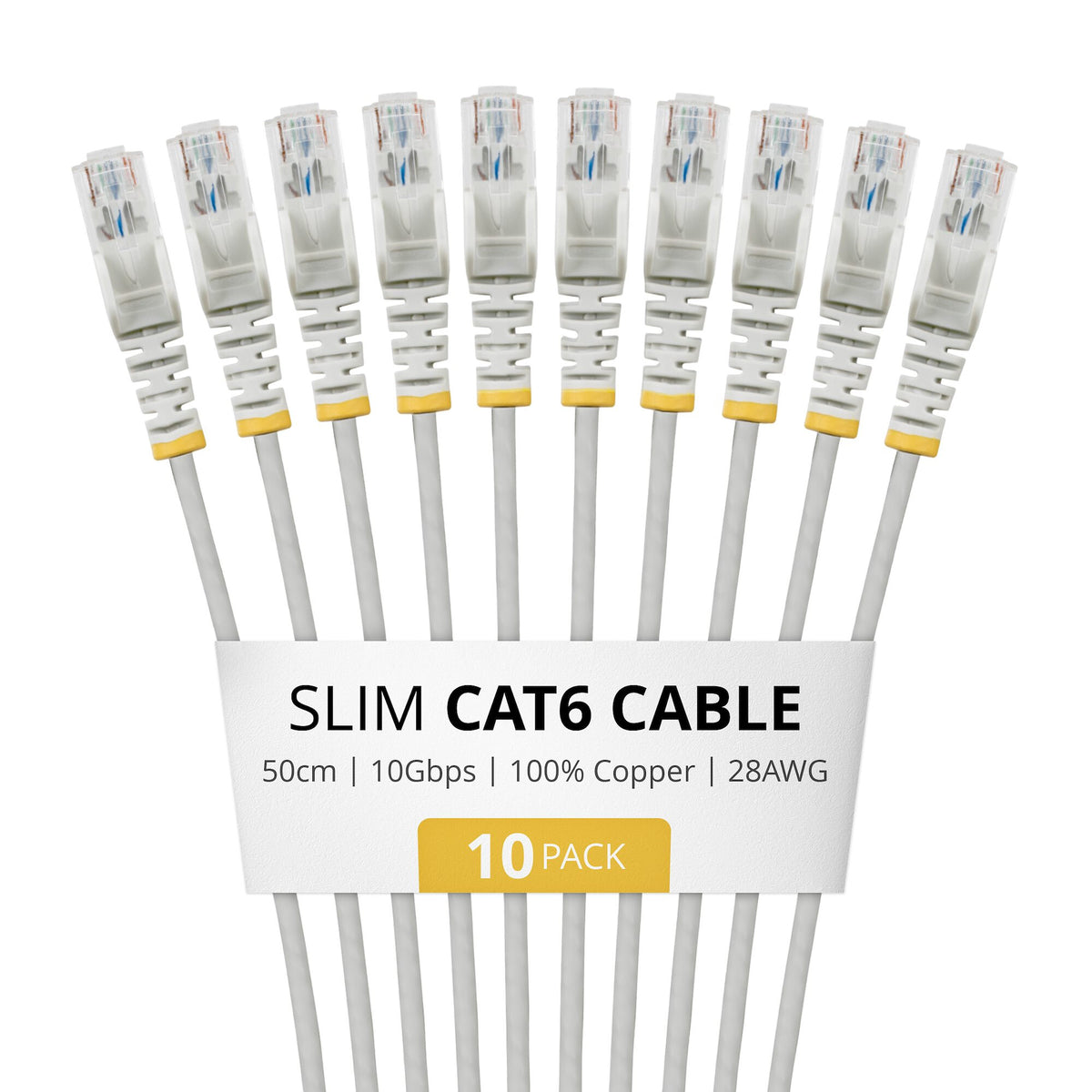 StarTech.com 50cm Gray Slim CAT6 Cable, 10 Pack, Snagless, 100W PoE, UTP, LSZH, 28AWG Pure Bare Copper Wire, Slim RJ45 Network Patch Cord w/Strain Reliefs, Individually Tested