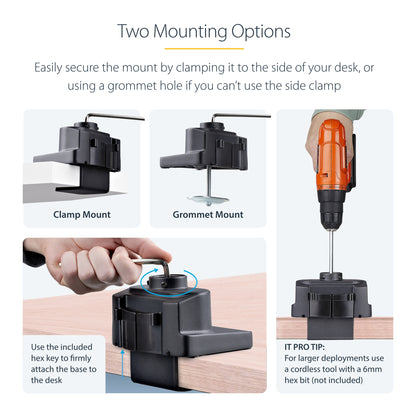 StarTech.com Triple Monitor Desk Mount For Up To Three 27in Screens, VESA 75x75/100x100, Tool-Less Arm Adjustments, C-Clamp/Grommet Mount, Spring-Assisted Arms