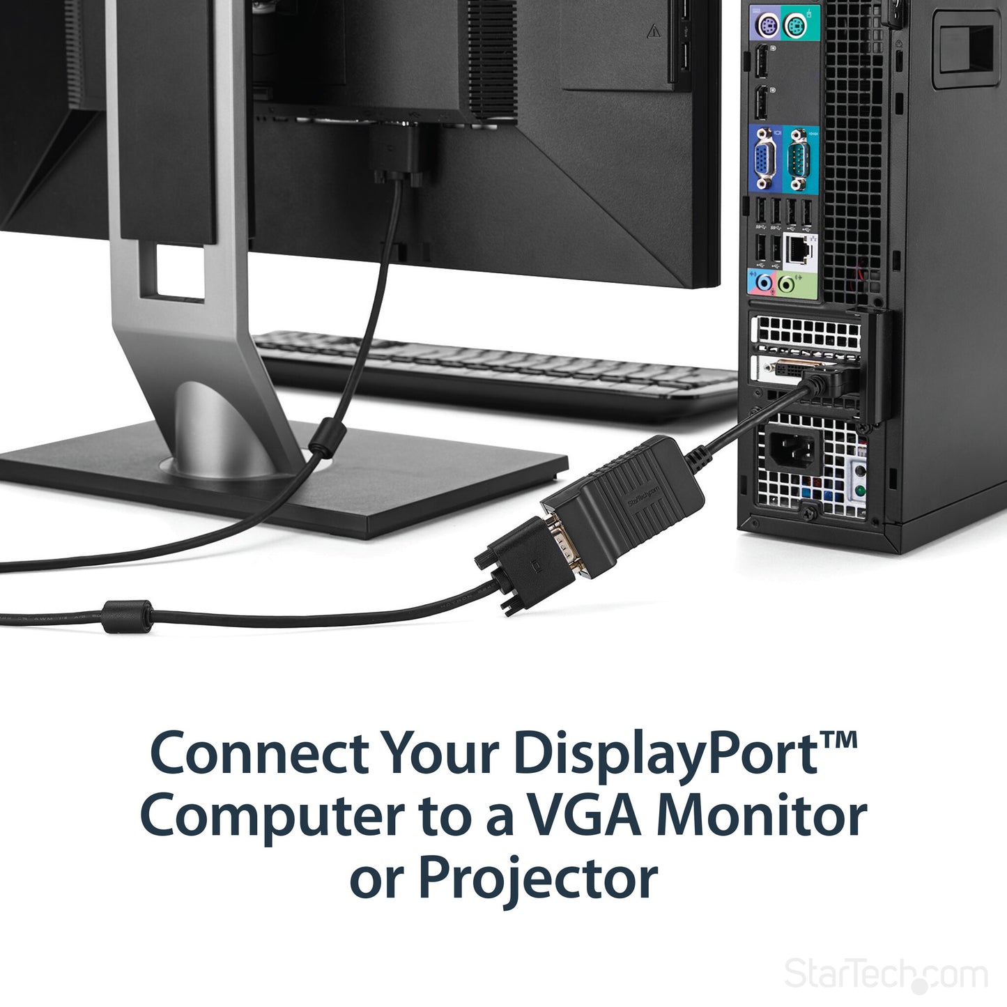 StarTech.com DisplayPort to VGA Adapter - Active DP to VGA Converter - 1080p Video - Durable - DP/DP++ Source to VGA Monitor Cable Adapter Dongle - DP 1.2 to VGA - Latching DP Connector