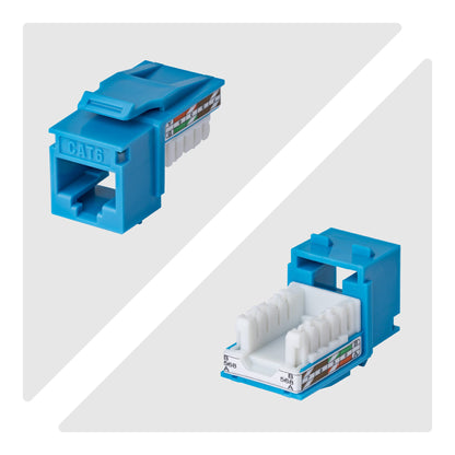 StarTech.com Cat6 Keystone Jack, 24-Pack RJ45 Ethernet Keystone Jacks, UTP Cat6 Wall Jack, 90-Degree 110 Punch Down, Blue