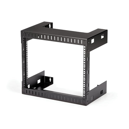 StarTech.com 8U 19" Wall Mount Network Rack - 12" Deep 2 Post Open Frame Server Room Rack for Data/AV/IT/Computer Equipment/Patch Panel with Cage Nuts & Screws 135lb Capacity, Black (RK812WALLO)