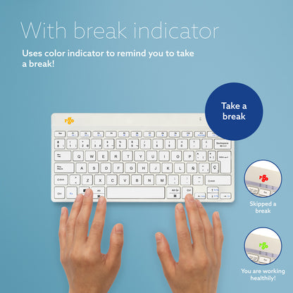 R-Go Tools Ergonomic keyboard R-Go Compact Break, compact keyboard with break software, QWERTY (ES), Bluetooth, white