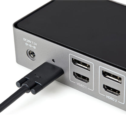 StarTech.com USB-C & USB-A Dock - Hybrid Universal Triple Monitor Laptop Docking Station DisplayPort & HDMI 4K 60Hz - 85W Power Delivery, 6x USB Hub, GbE, Audio - USB 3.1 Gen 2 10Gbps - TAA