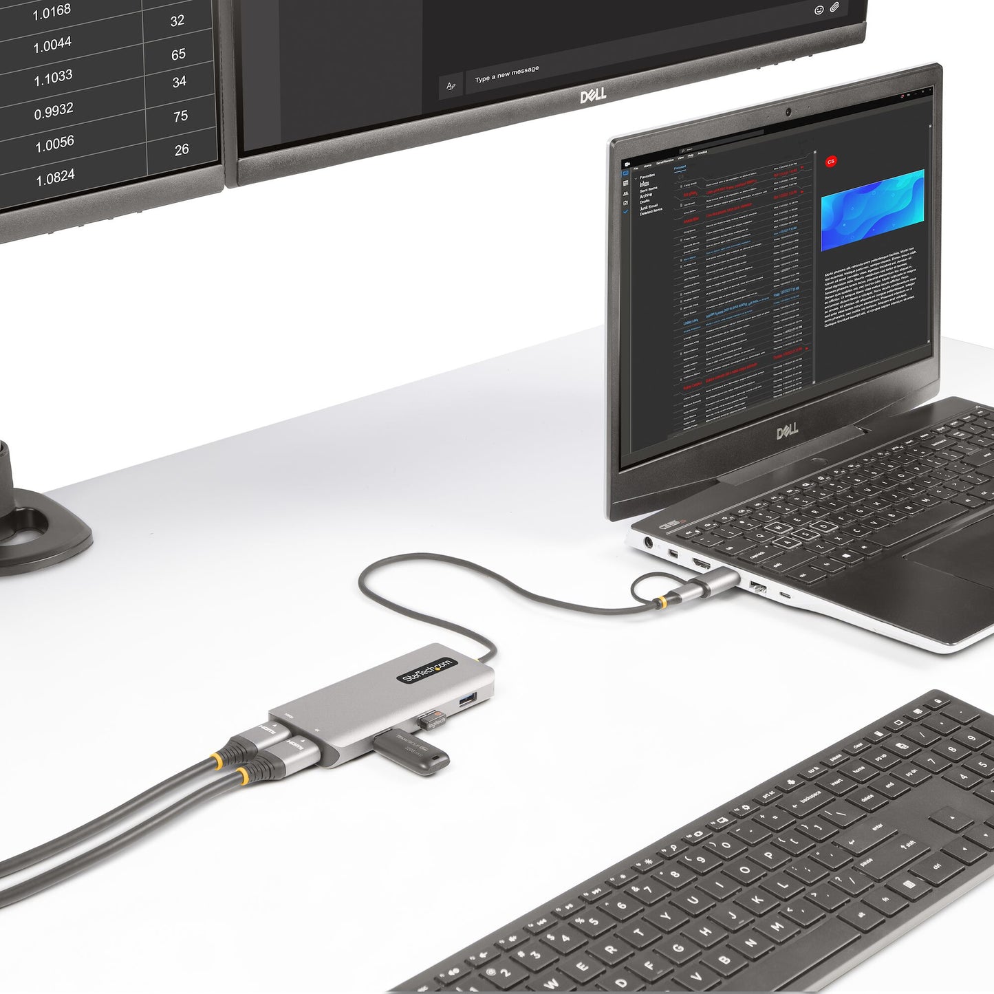 StarTech.com USB-C Multiport Adapter w/Attached USB-C to USB-A Dongle, Dual HDMI (4K30Hz/1080p60Hz), 3x USB-A 5Gbps, Mini Travel Dock, Laptop Docking Station, 1.3ft/40cm Cable