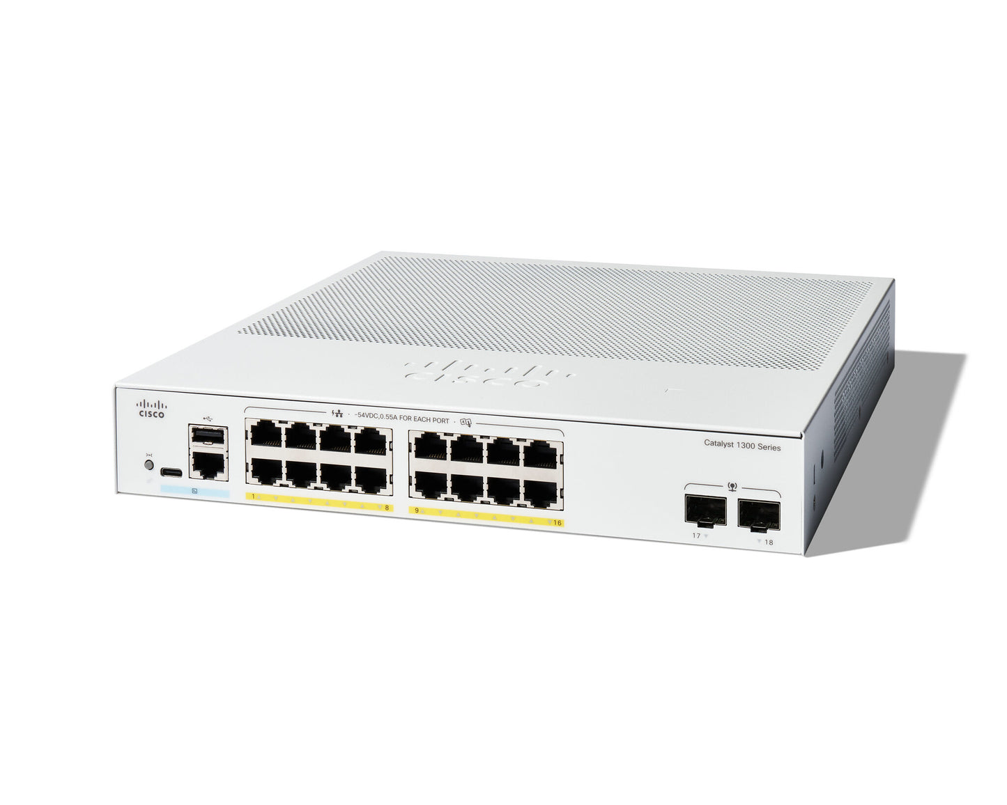 Cisco Catalyst 1300-16FP-2G Managed Switch, 16 Port GE, Full PoE, 2x1GE SFP, Limited Lifetime Protection (C1300-16FP-2G)