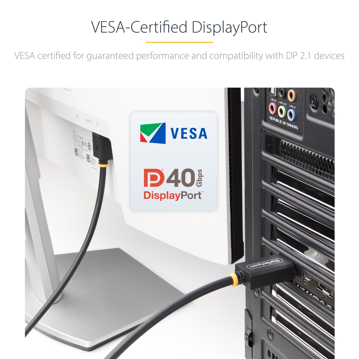StarTech.com 1m DisplayPort 2.1 Cable, VESA Certified DP40 DisplayPort Cable w/UHBR10/HDR/HDCP 2.2, 8K 60Hz/4K 144Hz w/DSC 1.2a, 40Gbps, DP 2.1 Cable, UHD Monitor Cord, M/M