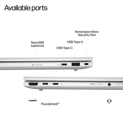 HP EliteBook 8 G1i Next Gen AI Wolf Pro Security Edition Copilot+ PC Intel Core Ultra 7 268V Laptop 35.6 cm (14") Touchscreen WUXGA 32 GB LPDDR5x-SDRAM 1 TB SSD Wi-Fi 7 (802.11be) Windows 11 Pro Silver