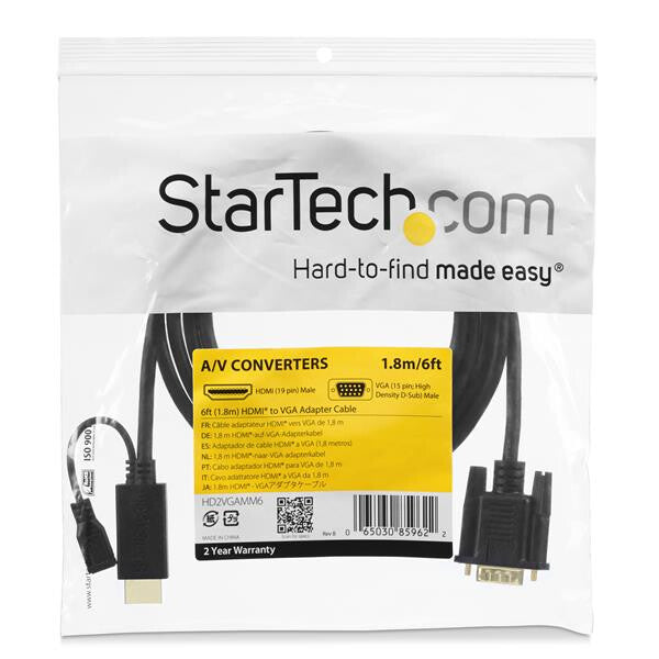 StarTech.com 3 ft HDMI to VGA Active Converter Cable - HDMI to VGA Adapter - 1920x1200 or 1080p