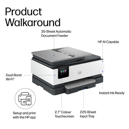 HP OfficeJet Pro 8135e Wireless All-in-One Color Printer, Instant Ink; Two-sided printing