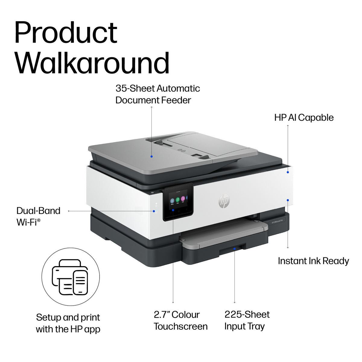 HP OfficeJet Pro 8134e Wireless All-in-One Color Printer, Instant Ink; Two-sided printing