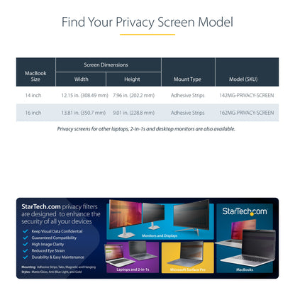 StarTech.com 14-inch MacBook Pro M1 M2 M3 M4 Laptop Privacy Screen, Blue Light Screen Protector, Double-Sided Anti-Glare Matte or Glossy Gold, Laptop Privacy Filter