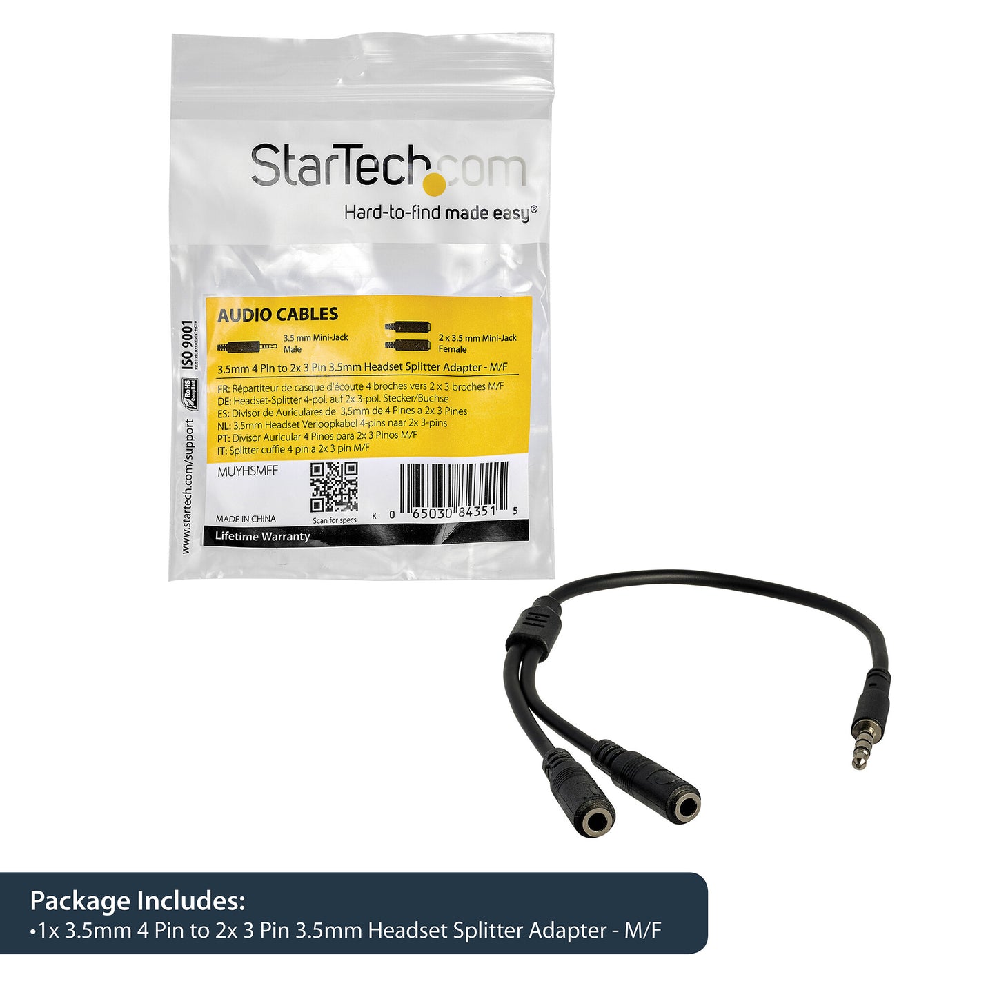 StarTech.com Headset adapter for headsets with separate headphone / microphone plugs - 3.5mm 4 position to 3 position and 2 position 3.5mm M/F