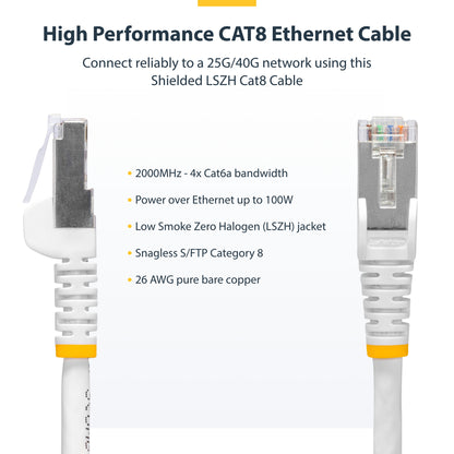 StarTech.com 1m Blue CAT8 Ethernet Cable, Snagless RJ45, 25G/40G, 2000MHz, 100W PoE++, S/FTP, 26AWG Pure Bare Copper Wire, LSZH, Shielded Network Patch Cord w/Strain Reliefs, Individually Tested