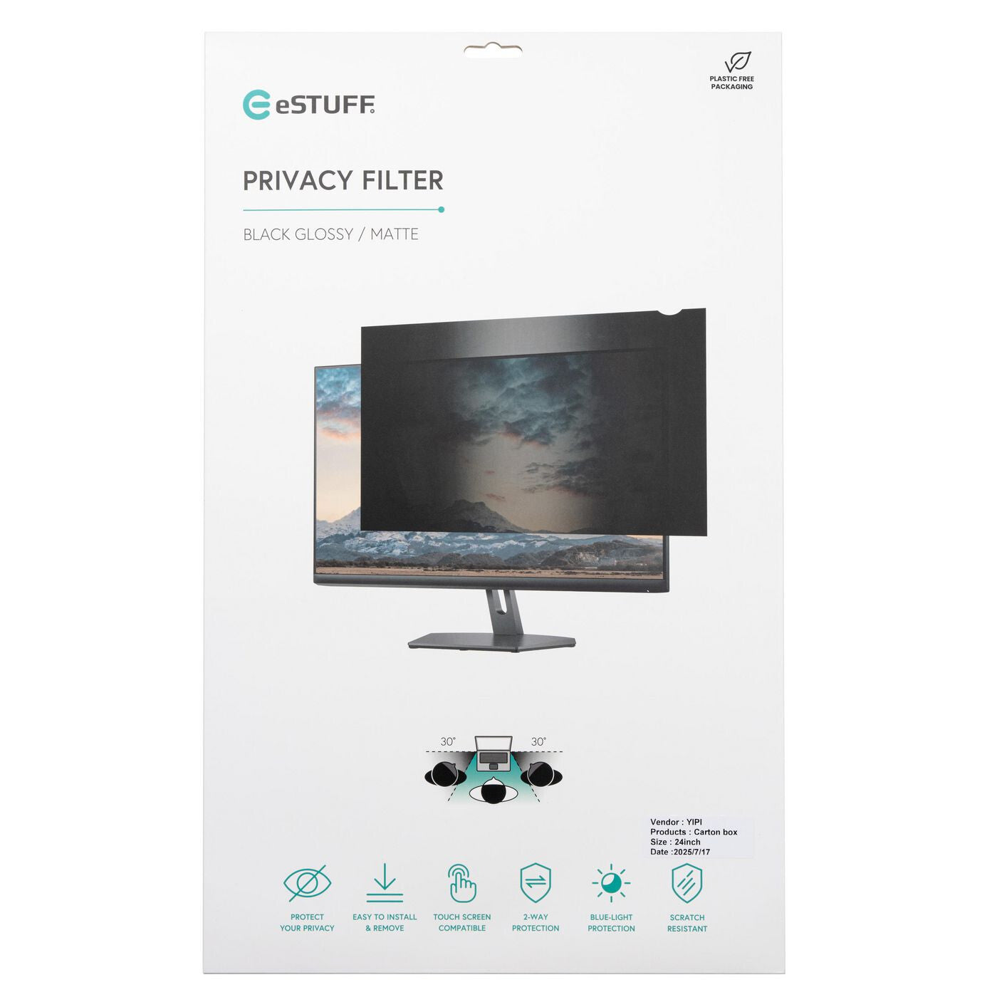 eSTUFF GLBB25536339 display privacy filter 63.5 cm (25") Monitor Frameless display privacy filter