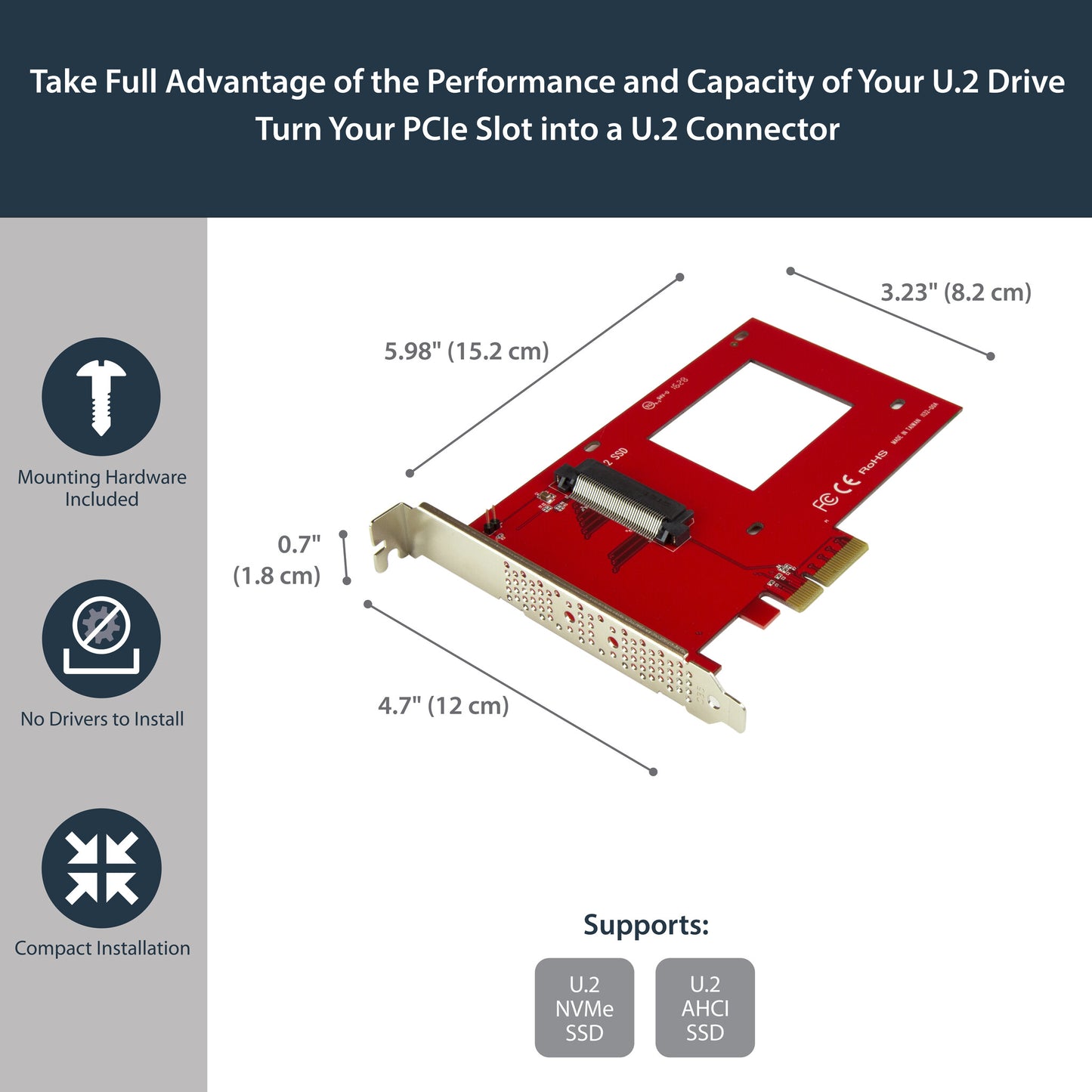 StarTech.com U.2 to PCIe Adapter for 2.5" U.2 NVMe SSD - SFF-8639 - x4 PCI Express 4.0