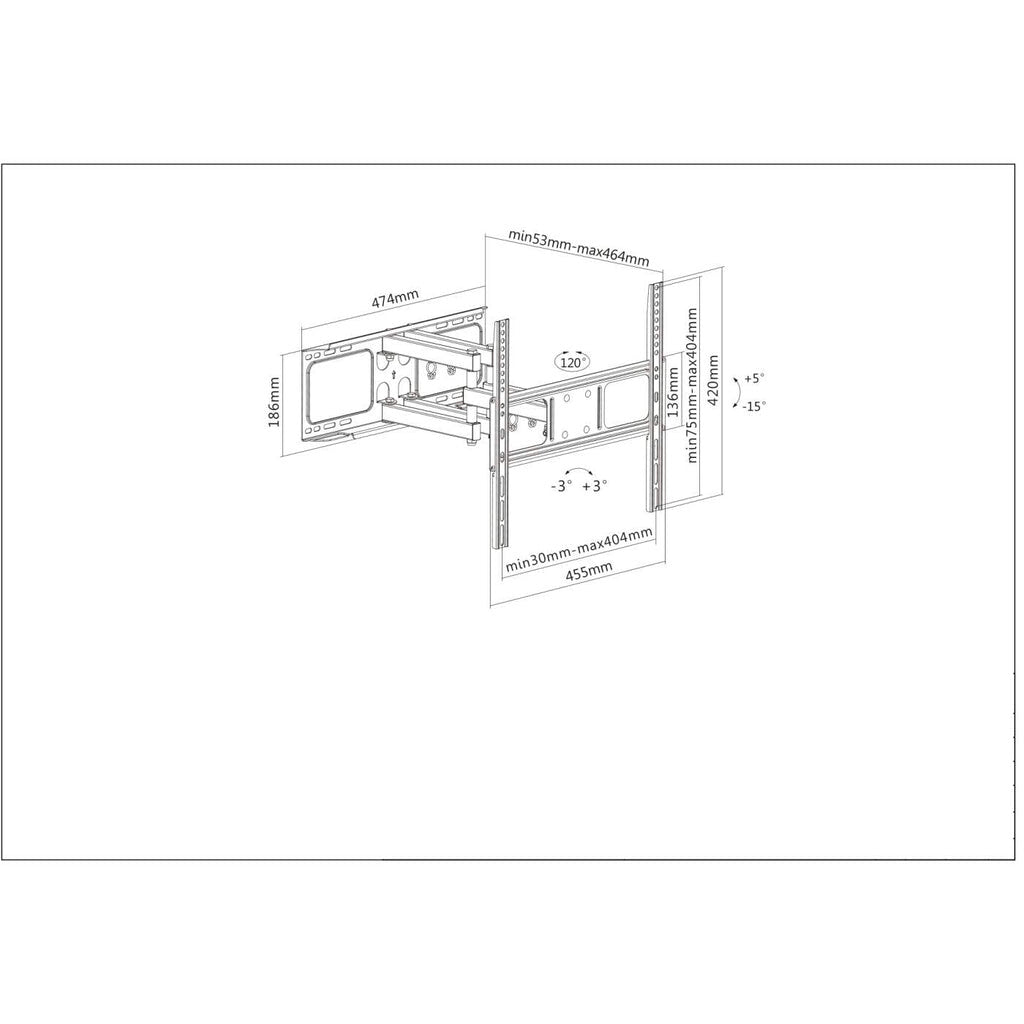 Manhattan TV & Monitor Mount, Wall, Full Motion, 1 screen, Screen Sizes: 32-55", Black, VESA 100x100 to 400x400mm, Max 40kg, LFD, Tilt & Swivel with 3 Pivots, Lifetime Warranty