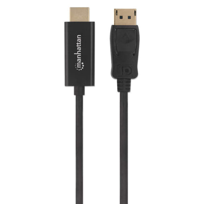 Manhattan DisplayPort 1.2 to HDMI Cable, 4K@60Hz, 1.8m, DP With Latch, Black, Not Bi-Directional, Three Year Warranty, Higher 4K Refresh Rate than DP2HDMM2MB (2m); Comparable 4K@60Hz Output to 6F-DP-HDMI-4K60-HDR (Active, 2m)
