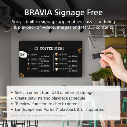 Sony FW-55EZ20L Signage Display Digital signage flat panel 139.7 cm (55") LED Wi-Fi 350 cd/m² 4K Ultra HD Black Android 16/7