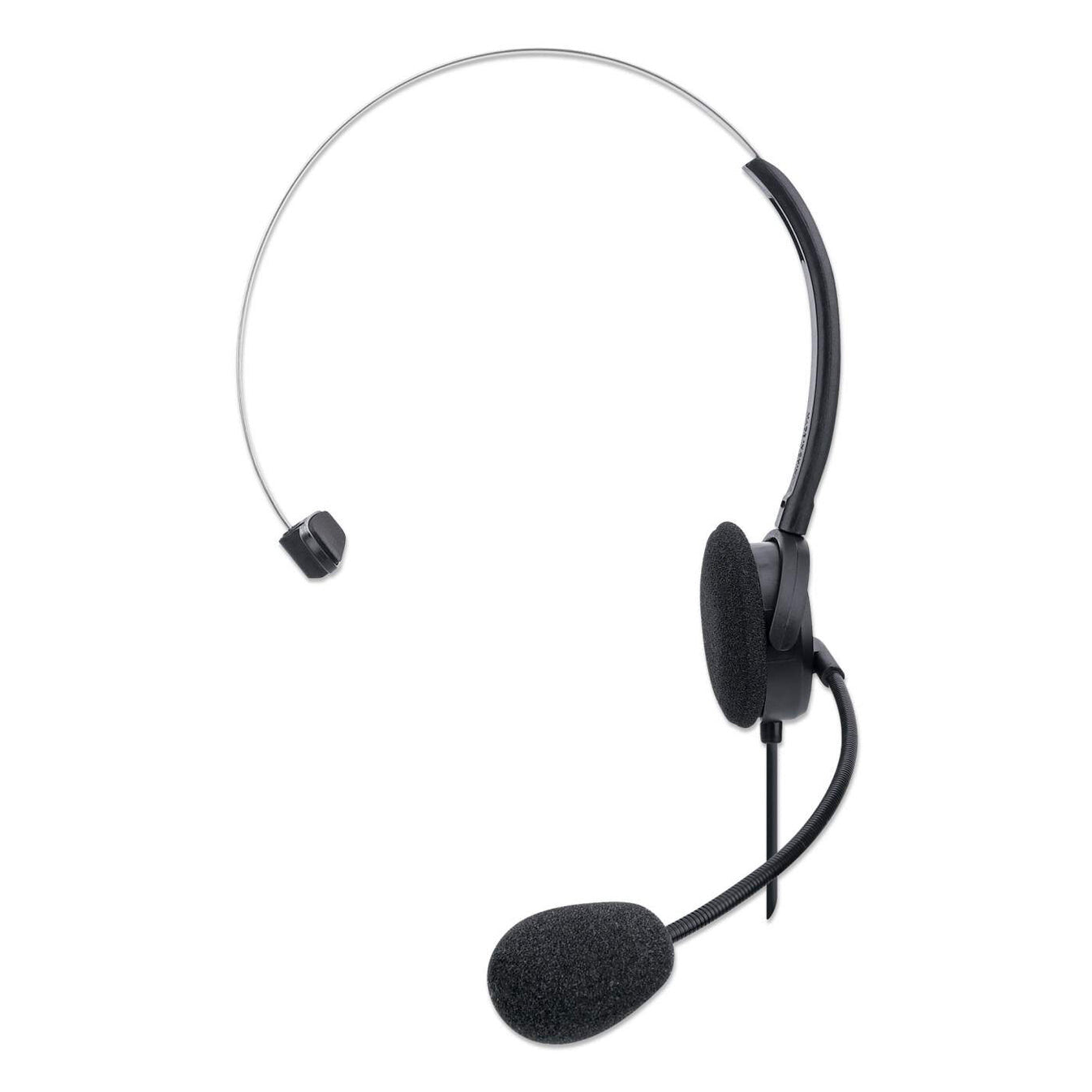 Manhattan Mono Over-Ear Headset (USB), Microphone Boom (padded), Polybag Packaging, Adjustable Headband, In-Line Volume Control, Ear Cushion, USB-A for both sound and mic use, cable 1.5m, Three Year Warranty