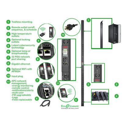 APC Rack PDU 9000 Switched, ZeroU, 20A, 208V, (21) C13/C15 & (3) C19/C21, L620 Cord