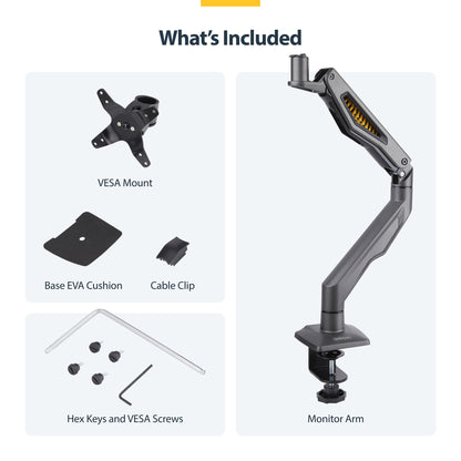 StarTech.com Desk Mount Monitor Arm, Up To 32" Display, Max 22lb/10kg, VESA 75x75/100x100, C-Clamp, Fully Articulating, Mechanical Spring, TAA-compliant
