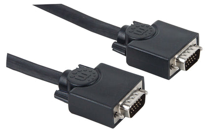 Manhattan VGA Monitor Cable (with Ferrite Cores), 20m, Black, Male to Male, HD15, Cable of higher SVGA Specification (fully compatible), Shielding with Ferrite Cores helps minimise EMI interference for improved video transmission, Lifetime Warranty, Polyb