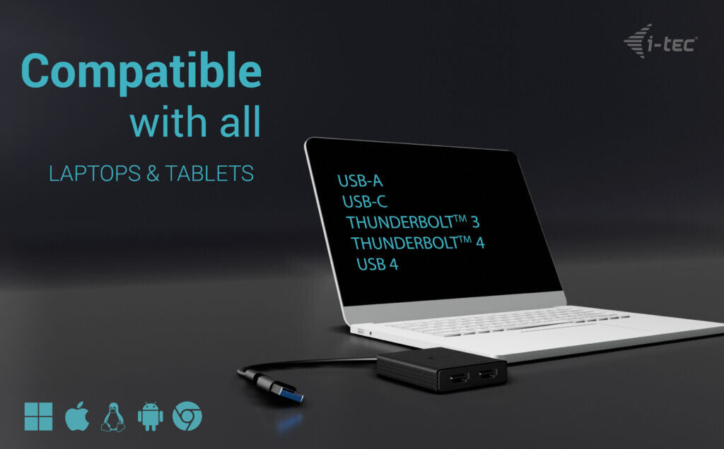 i-tec USB-A/USB-C Dual 4K/60 Hz HDMI Video Adapter