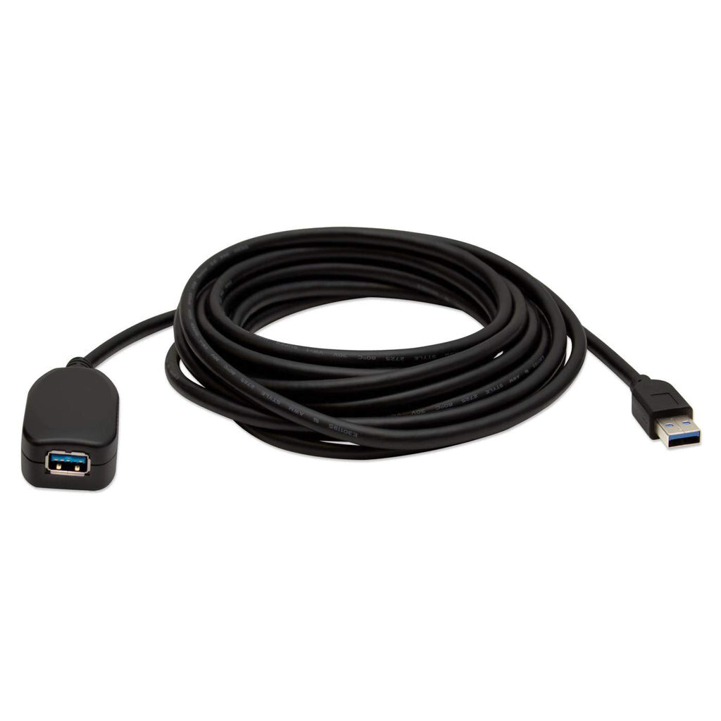 Manhattan USB-A Active Extension Cable, 5m, Male to Female, USB 3.0 (aka USB 3.2 Gen 1), 5 Gbps, SuperSpeed USB, Built-In Repeater, Black, Three Year Warranty, Equivalent to USB3AAEXT5M