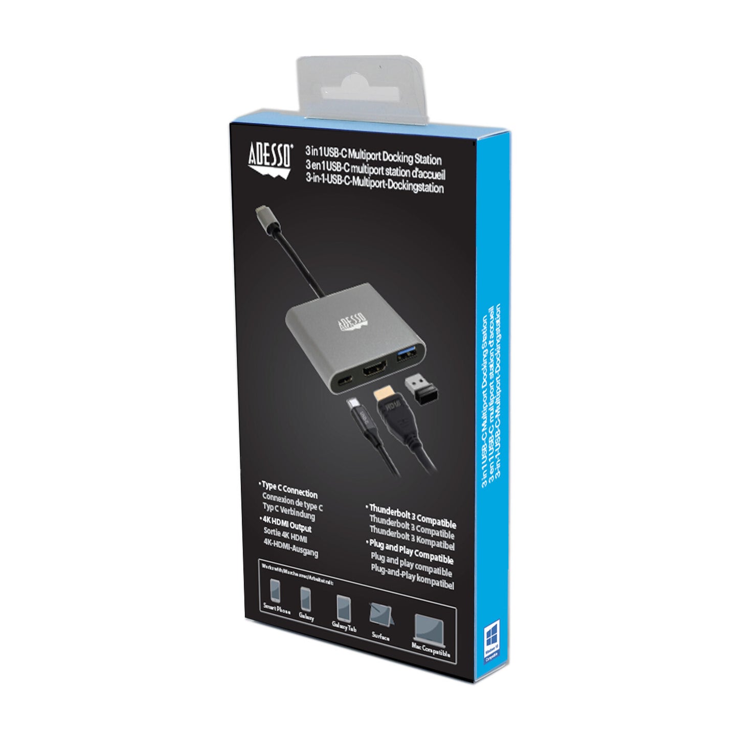 Adesso AUH-4010 laptop dock/port replicator USB 3.2 Gen 1 (3.1 Gen 1) Type-C Grey