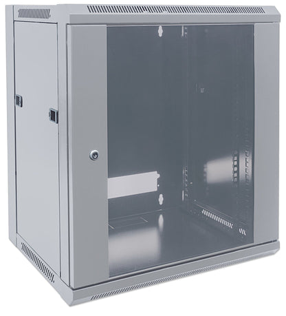 Intellinet Network Cabinet, Wall Mount (Standard), 12U, Usable Depth 410mm/Width 510mm, Grey, Flatpack, Max 60kg, Metal & Glass Door, Back Panel, Removeable Sides, Suitable also for use on desk or floor, 19",Parts for wall install (eg screws/rawl plugs) n