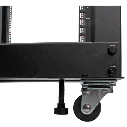 StarTech.com 4-Post 12U Mobile Open Frame Server Rack, Four Post 19" Network Rack with Wheels, Rolling Rack with Adjustable Depth for Computer/AV/Data/IT Equipment - Casters, Leveling Feet or Floor Mounting