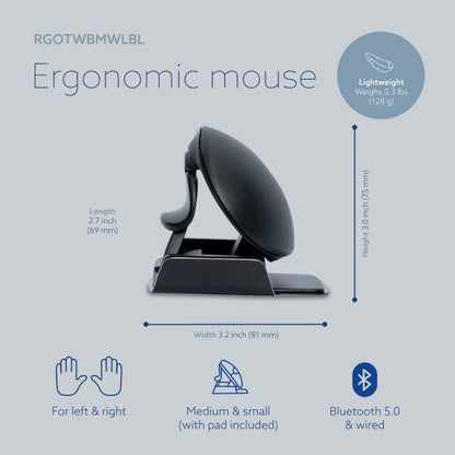 R-Go Tools Ergonomic mouse R-Go Twister, with break software, ambidextrous mouse for both hands, foldable, bluetooth and wired