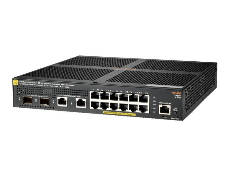 HPE Aruba Networking Aruba 2930F 12G PoE+ 2G/2SFP+ Managed L3 Gigabit Ethernet (10/100/1000) Power over Ethernet (PoE) 1U Black