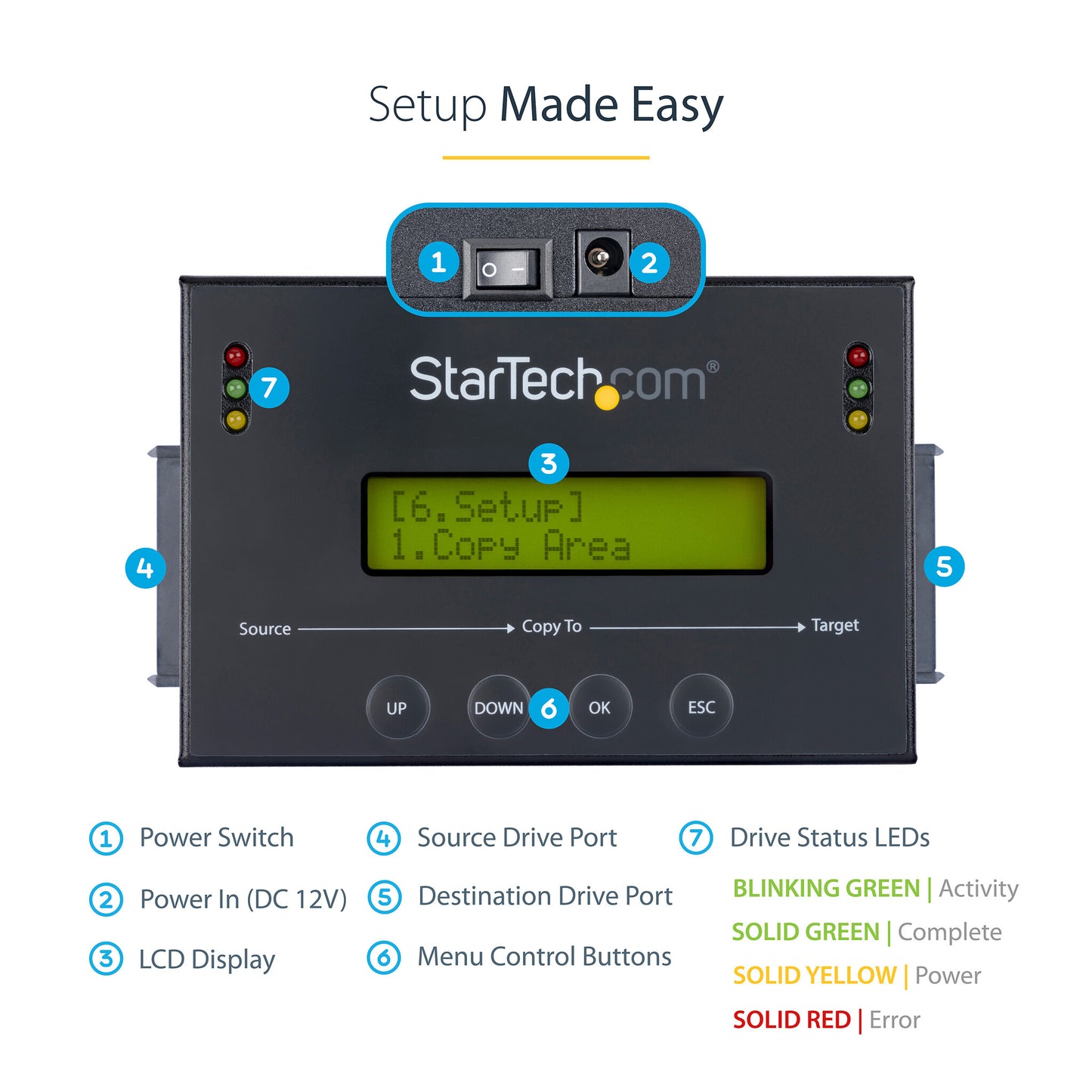 StarTech.com 1:1 Standalone Hard Drive Duplicator with Disk Image Manager For Backup and Restore, Store Several Disk Images on one 2.5/3.5" SATA Drive, HDD/SSD Cloner, No PC Required