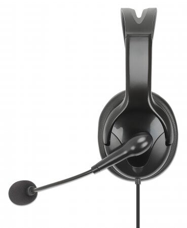 Manhattan Mono Over-Ear Headset (USB), Reversible Microphone Boom (padded), Retail Box Packaging, In-Line Volume/Mute Control, Padded Ear Cushion, USB-A for both sound and mic use, cable 2m, Three Year Warranty