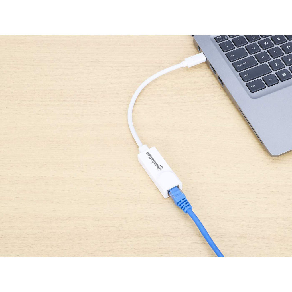 Manhattan USB-C to Gigabit (10/100/1000 Mbps) Network Adapter, White, Equivalent to US1GC30W, supports up to 2 Gbps full-duplex transfer speed, RJ45, Three Year Warranty, Blister