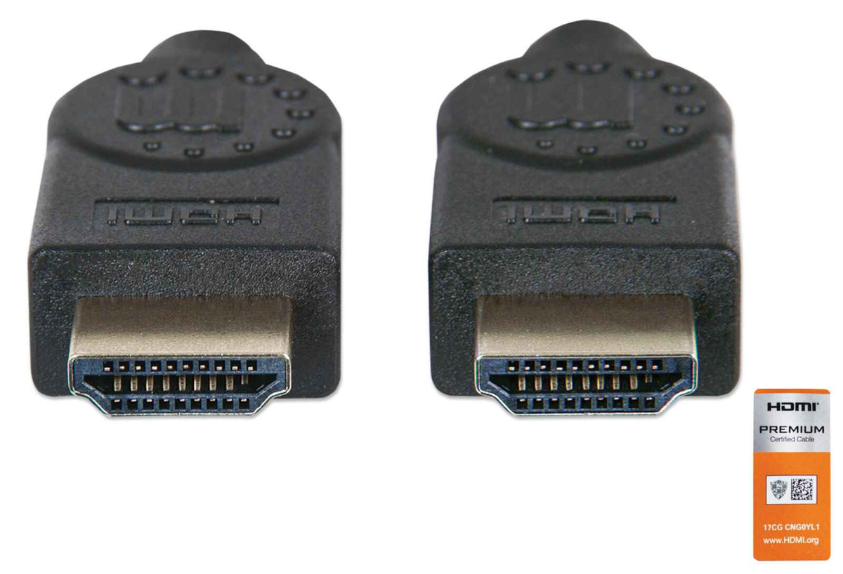 Manhattan Certified Premium HDMI 4K@60Hz Cable with Ethernet, 1m, Suitable for ALL 4K & 1080p/HD Uses - When Upgrading Now or Have It Ready for When You Need It, Black, High Speed, Lifetime Warranty, Equivalent to HDMM1MP